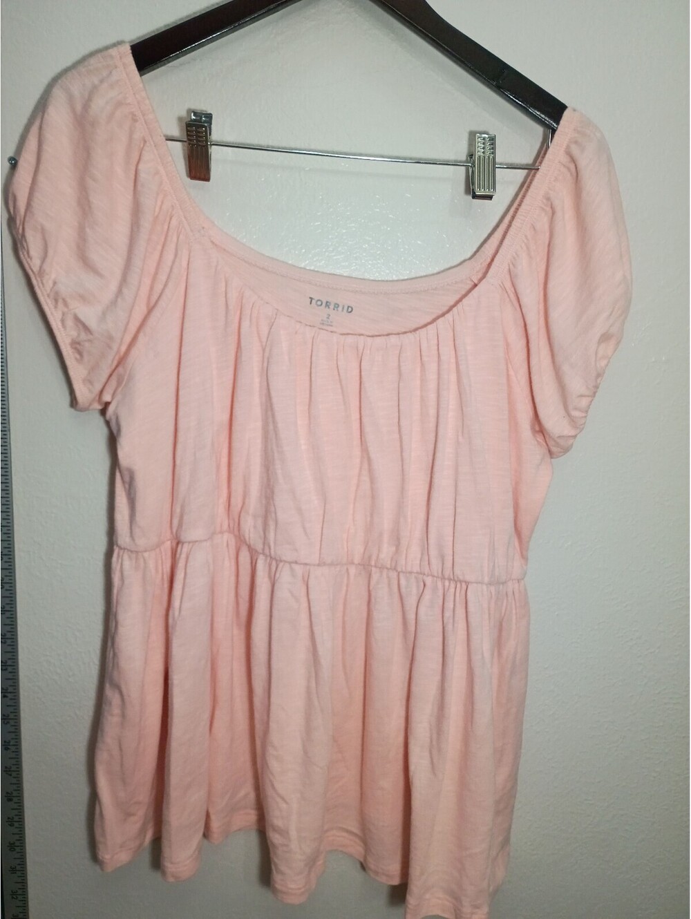 Torrid Peach Short Sleeve Peplum Top Size 2
